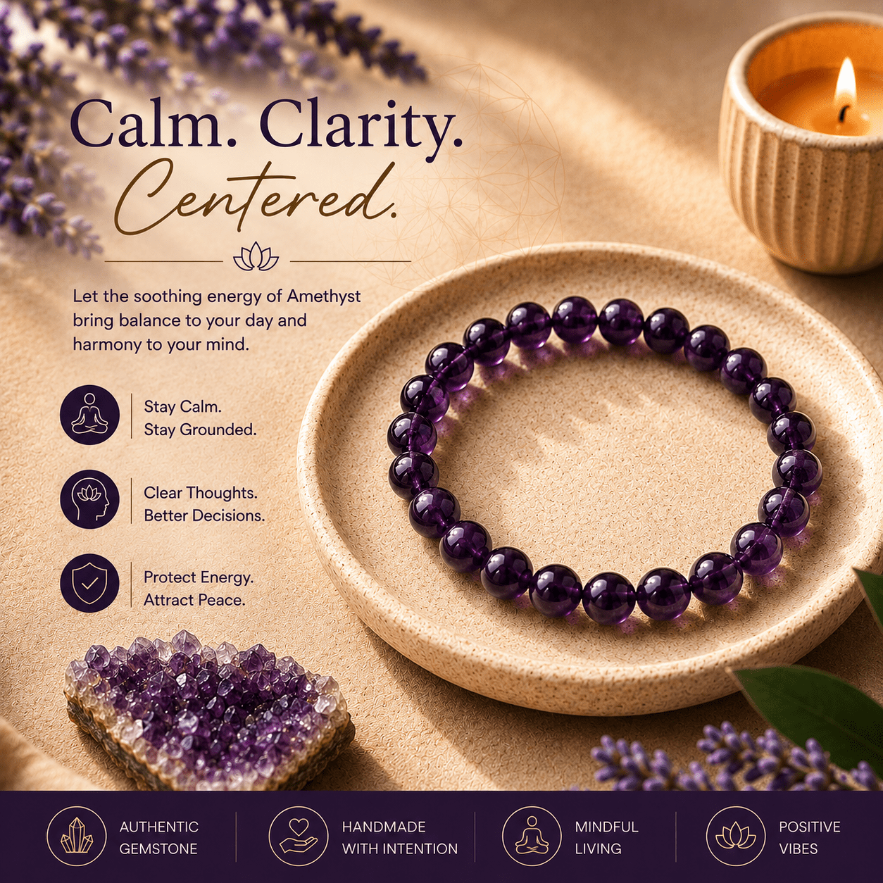 Amethyst Bracelet | For Calmness, Balance & Positive Energy