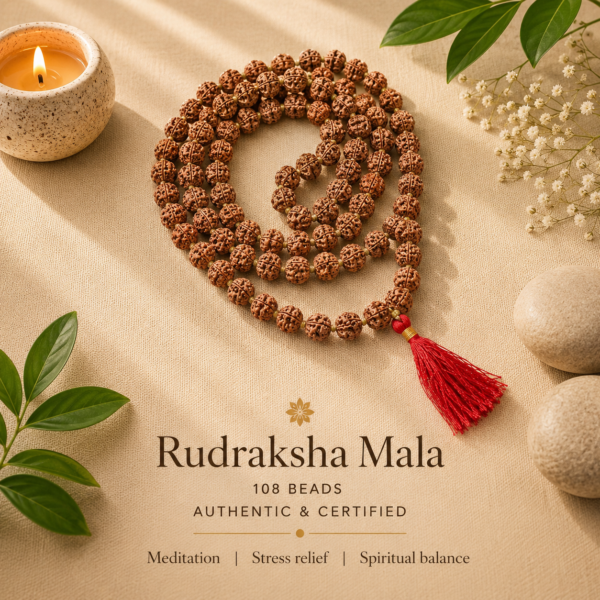 5 Mukhi Rudraksha Mala (108 Beads, 8mm) | For Meditation, Peace & Spiritual Growth