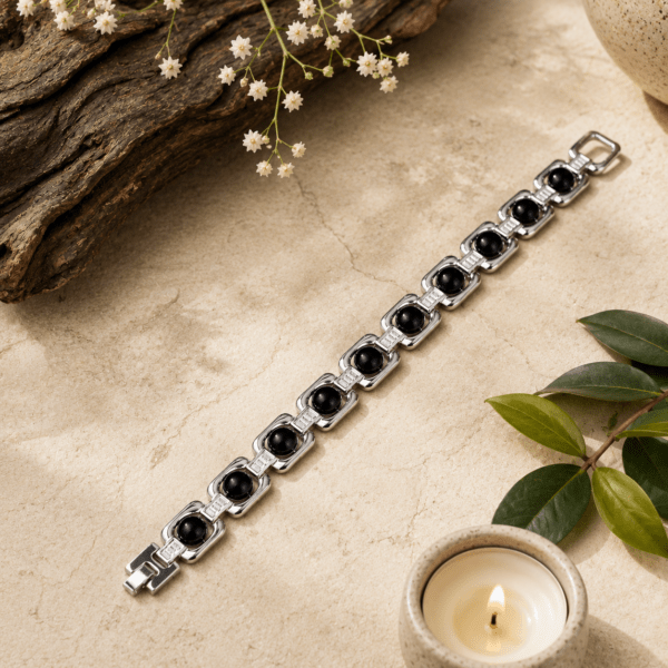 Silver Plated Black Tourmaline Bracelet | For Protection, Balance & Positive Energy