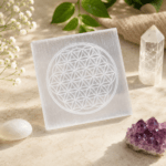 Flower of Life Selenite Plate | Sacred Geometry Crystal Charging Plate