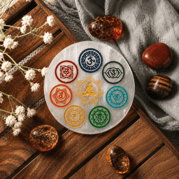 7 Chakra Selenite Plate | Sacred Geometry Crystal Charging Plate (Copy)