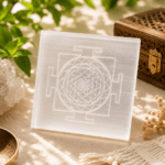 Sri Yantra Selenite Plate | Sacred Geometry Crystal Charging Plate