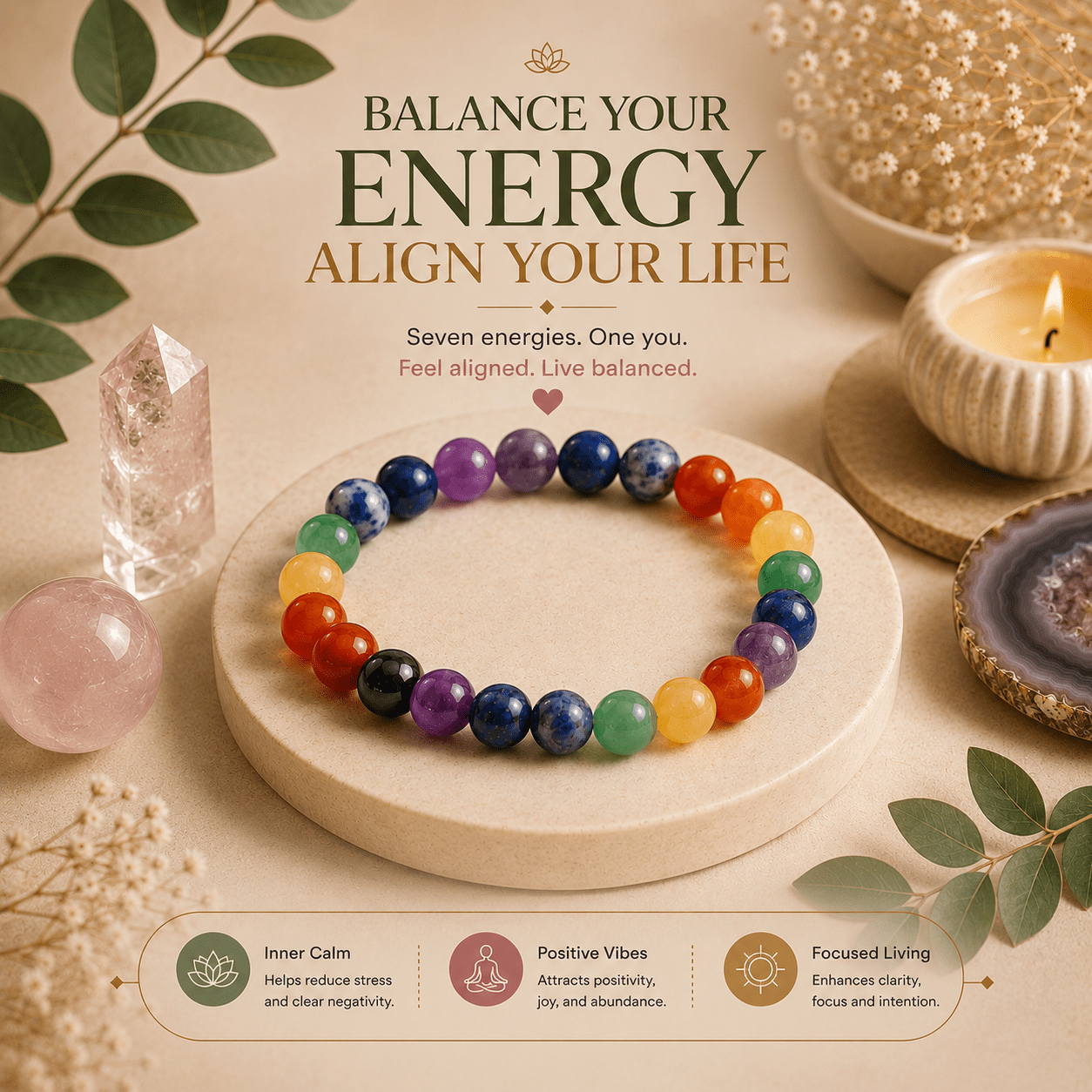 7 Chakra Bracelet | For Balance, Harmony & Positive Energy