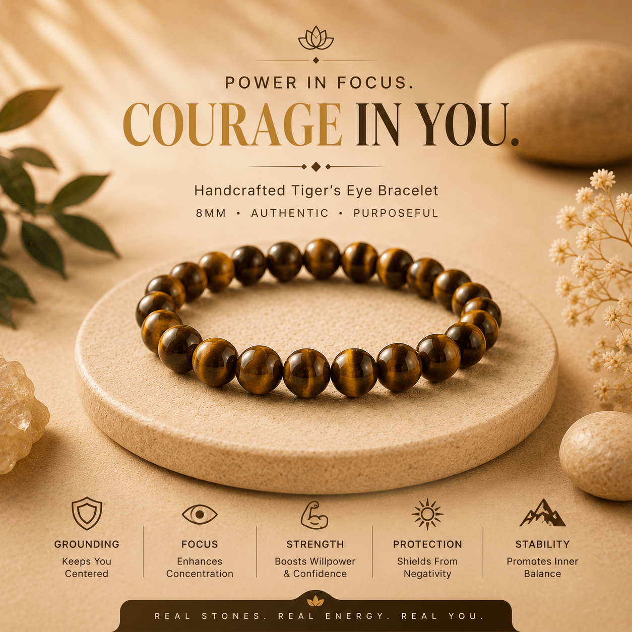 Tiger Eye Bracelet | For Strength, Focus & Protection