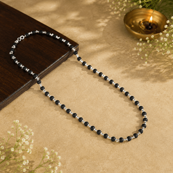 Karungali Mala Silver Capped Necklace | For Spiritual Protection & Positive Energy